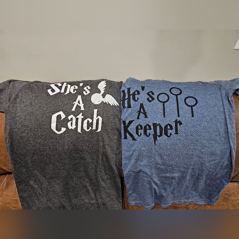 New! She's a Catch, He's a Keeper T-Shirt Set Harry Potter His/Her Large Hemless